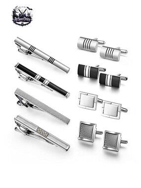 Men's Cufflink and Tie Clip Set 12 PCS Brass Bullet Back Formal Business Gift